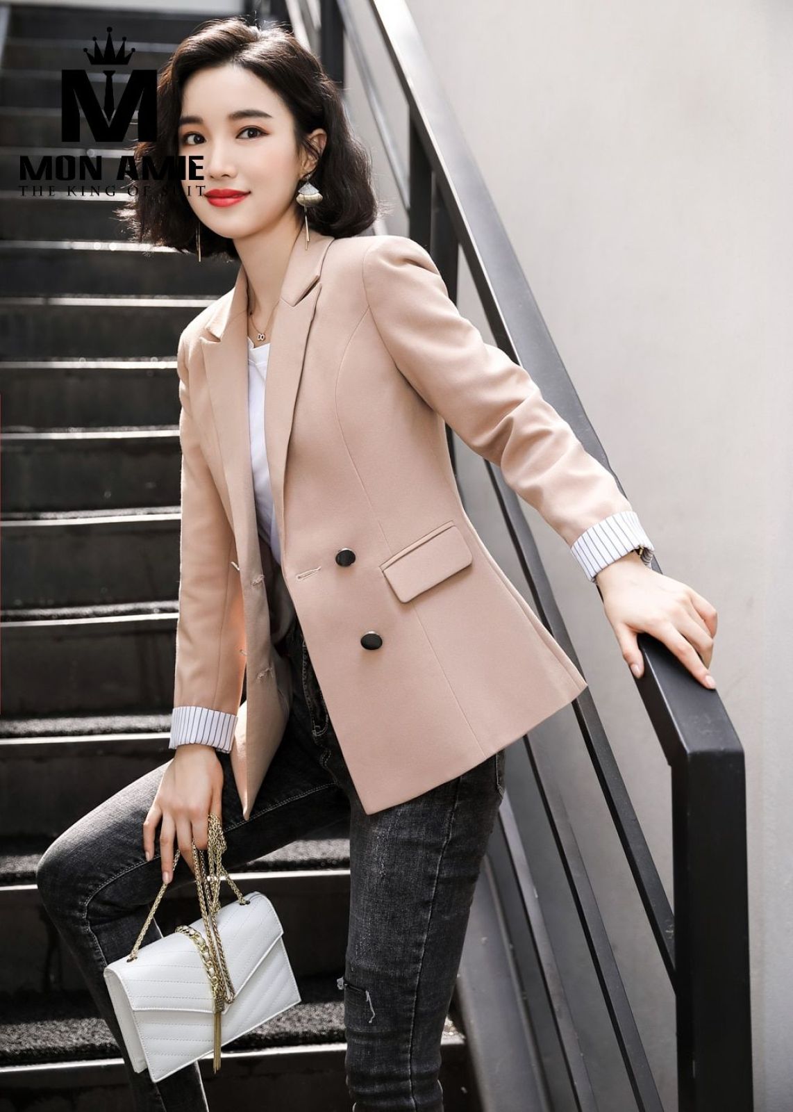 Nude Beige Double Breasted Blazer 